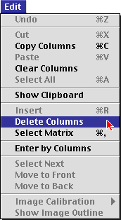 Delete columns Edit menu item