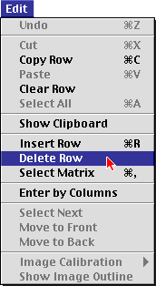 Delete Row Edit menu item
