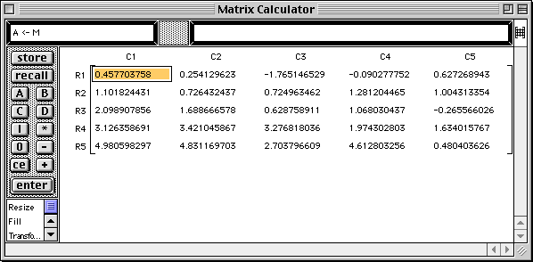 Filled 5 by 5 matrix
